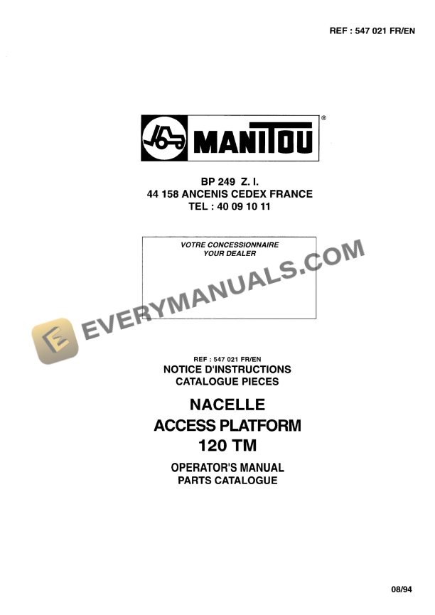 Manitou 120 TM Access Platforms Operator Manual 547021 FR-EN