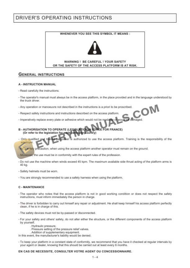 Manitou 120TH Access Platform Operator Manual 547111 4 Manitou 120TH Access Platform Operator Manual 547111-2