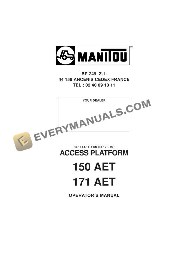 Manitou 150 AET, 171 AET Platforms Operator Manual 547115EN