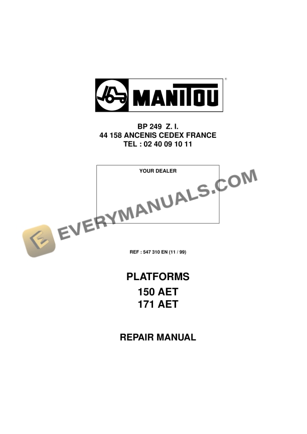Manitou 150 AET, 171 AET Platforms Repair Manual 547310EN