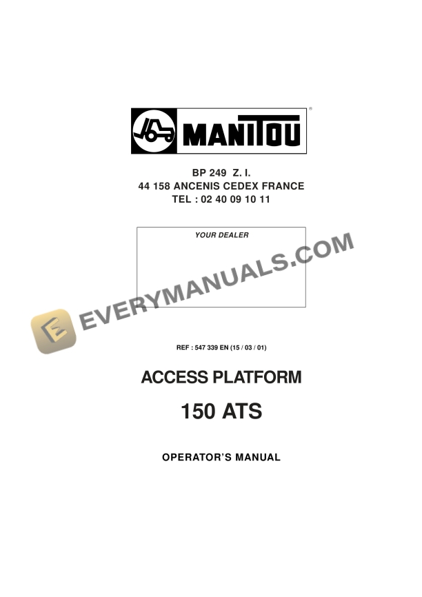 Manitou 150 ATS Access Platform Operator Manual 547339EN