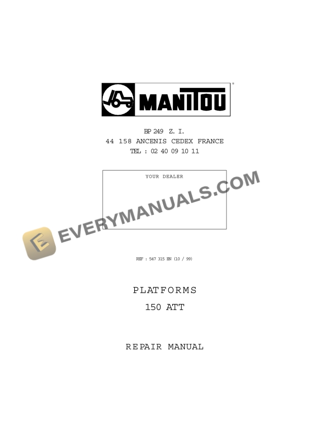 Manitou 150 ATT Platform Repair Manual 547315