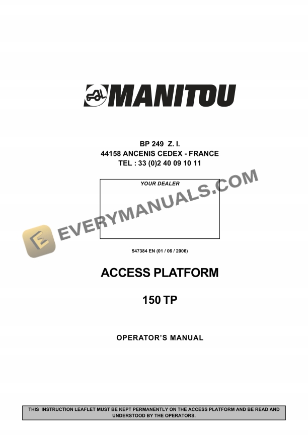 Manitou 150 TP Access Platform Operator Manual 547384EN