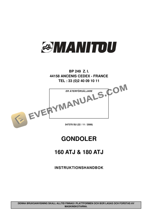 Manitou 160 ATJ, 180 ATJ Operator Manual 547370 SU