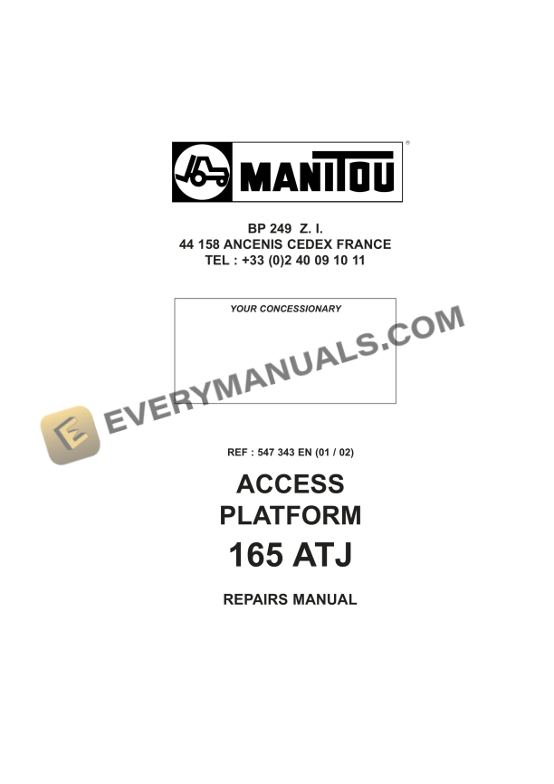 Manitou 165 ATJ Access Platform Repair Manual 547343EN