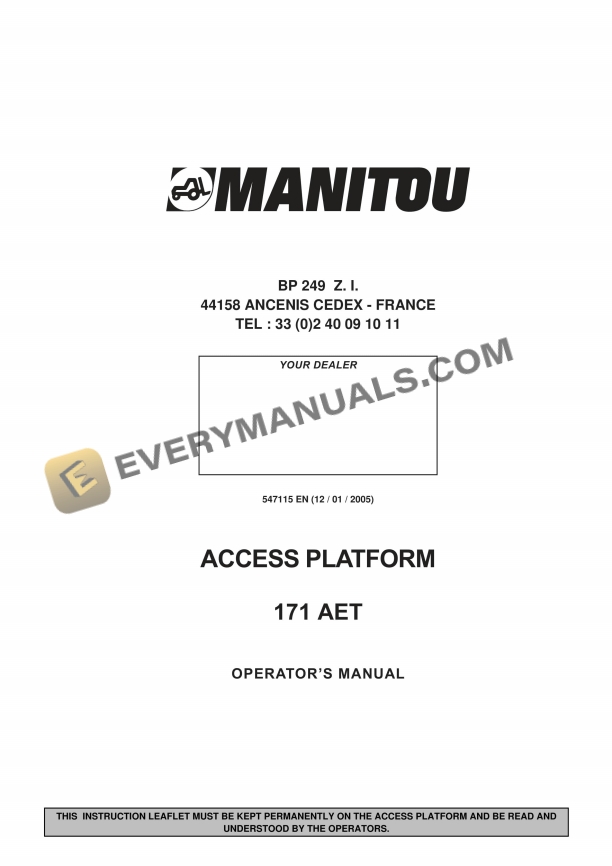 Manitou 171 AET Access Platform Operator Manual 547115EN