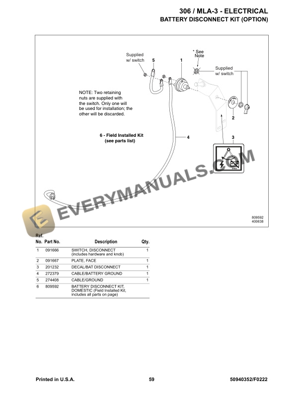 Manitou 306 MLA-3 Articulated Loader Parts Manual 50940352F-3