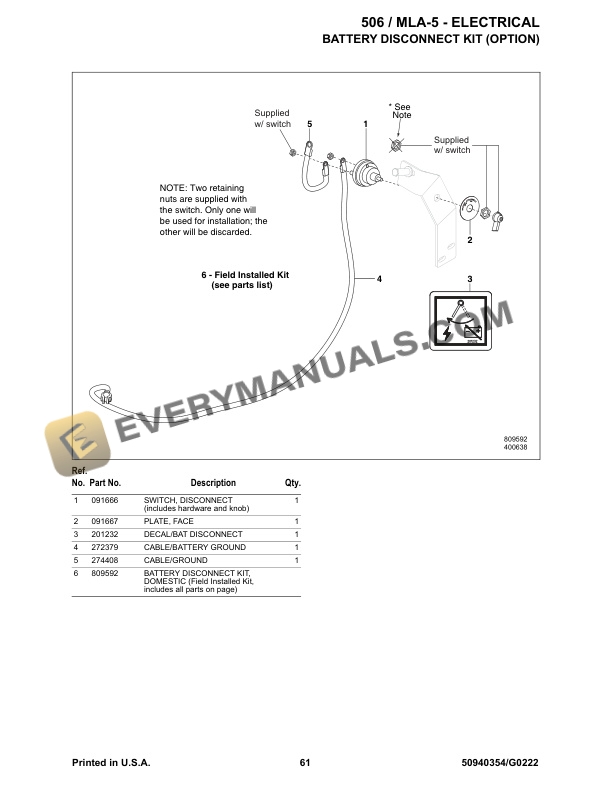 Manitou 506 MLA-5 Articulated Loader Parts Manual 50940354G-3