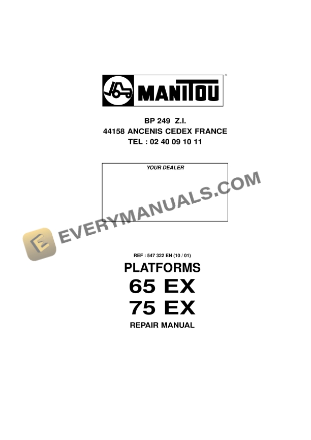 Manitou 65 EX, 75 EX Platform Repair Manual 547322EN