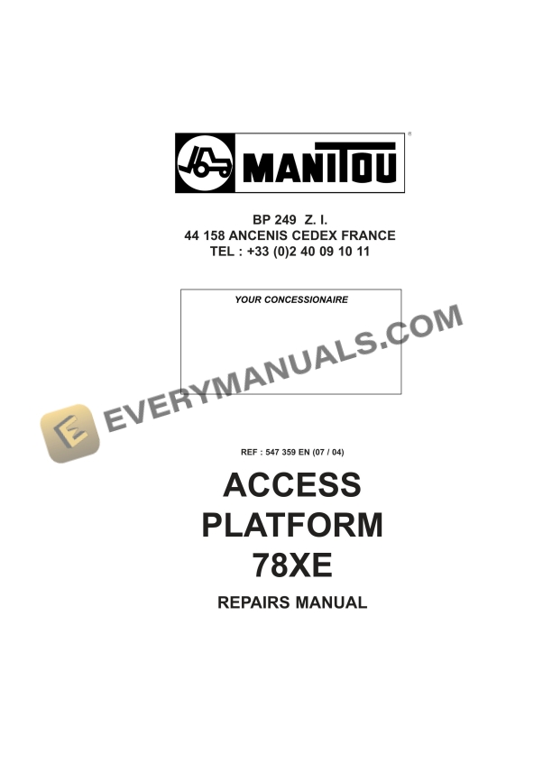 Manitou 78 XE Access Platform Repair Manual 547359EN