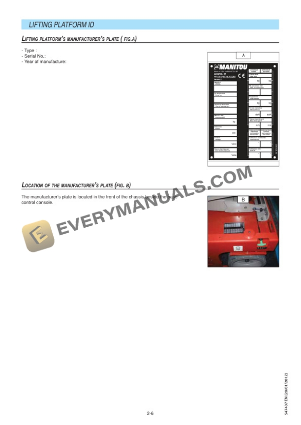 Manitou 78SEC, 100SEC, 120SE Lifting Platform Instructions Manual 547407EN-3
