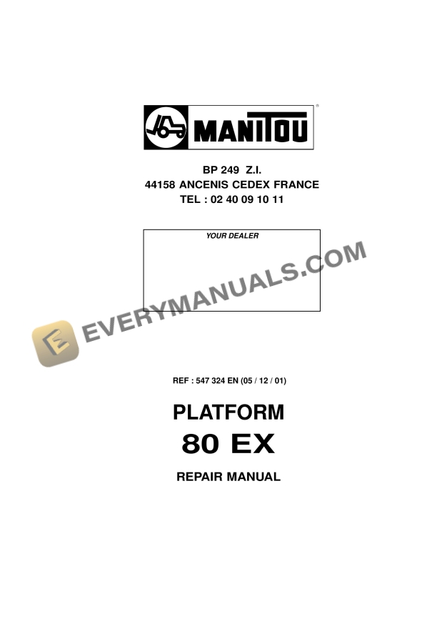 Manitou 80 EX Work Platforms Repair Manual 547324EN