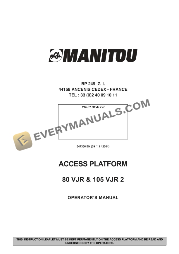 manitou 80 vjr 105 vjr 2 access platform operator manual 547356en 1