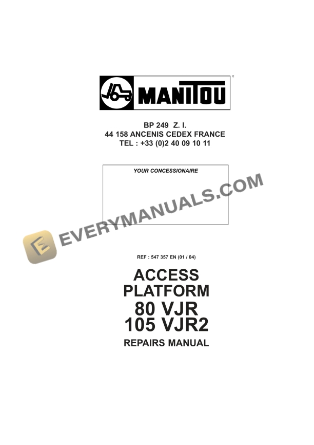 manitou 80 vjr 105 vjr2 access platform repair manual 547357en 1