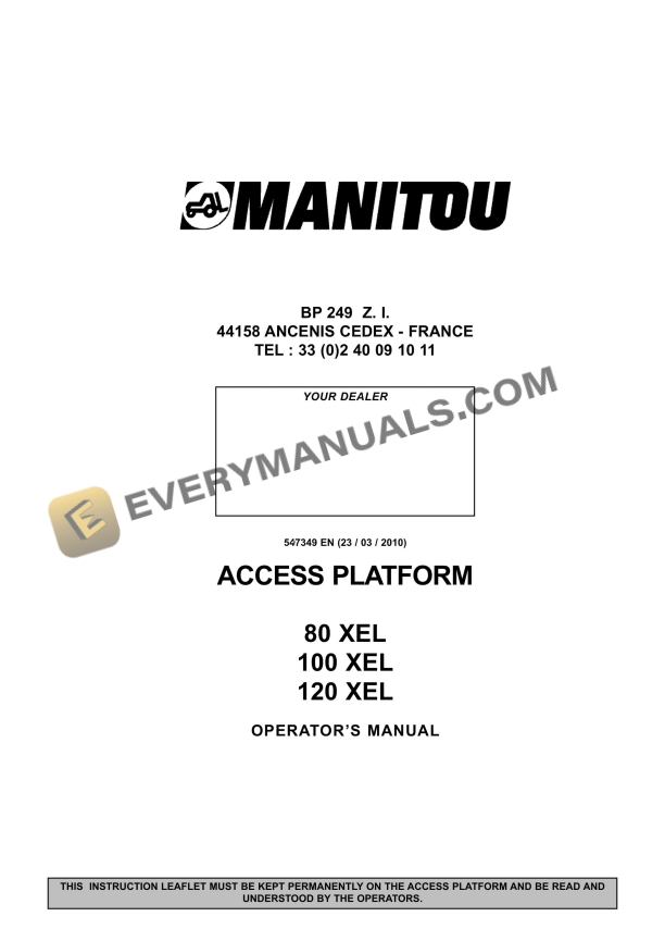 manitou 80 xel 100 xel 120 xel access platform operator manual 547349en 1