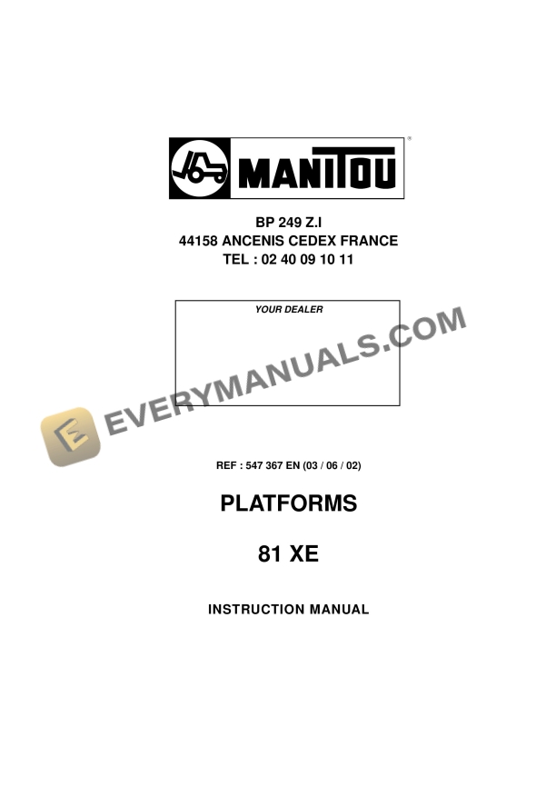 manitou 81 xe access platform instructions manual 547367en 1