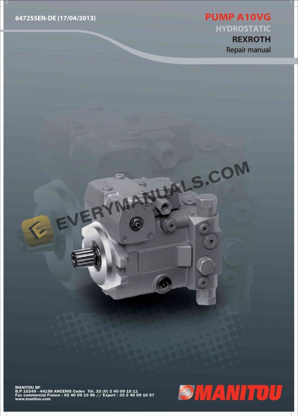 Manitou A10VG 45 Pump Hydrostatic Repair Manual 647255 EN-DE
