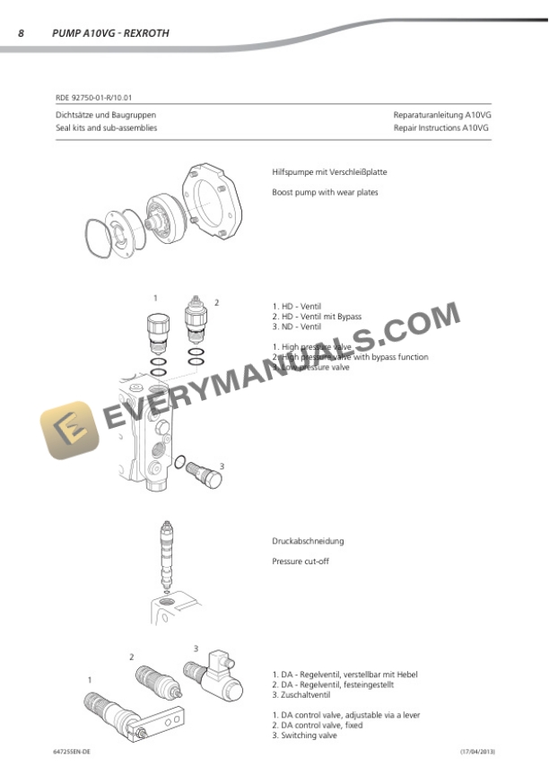 Manitou A10VG 45 Pump Hydrostatic Repair Manual 647255 EN-DE-2