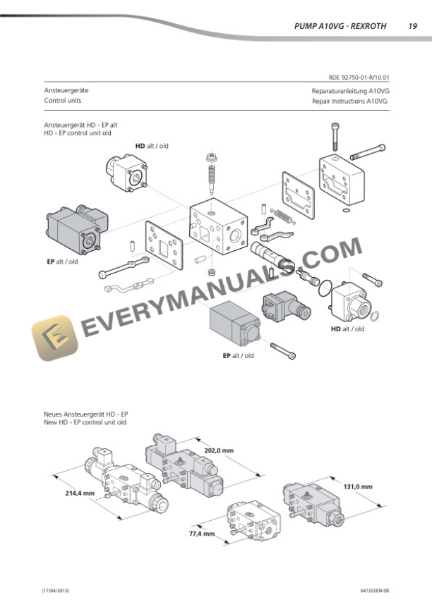 Manitou A10VG 45 Pump Hydrostatic Repair Manual 647255 EN-DE-3
