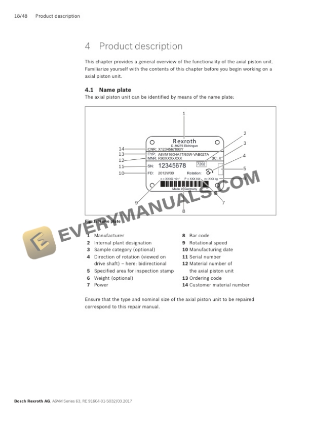 Manitou A6VM Size 28 to 200 Series 63 Axial Piston Variable Motor Repair Manual 647031EN-3