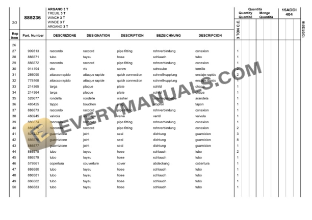 Manitou Argano 3 Ton Parts Manual 885236-4