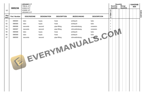 Manitou Argano 3 Ton Parts Manual 885236-5