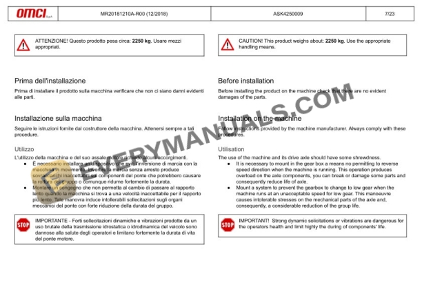 Manitou ASSALE OMCI ASK425T.4, OMCI AXLE ASK425T.4 Repair Manual 647826 IT-EN-3