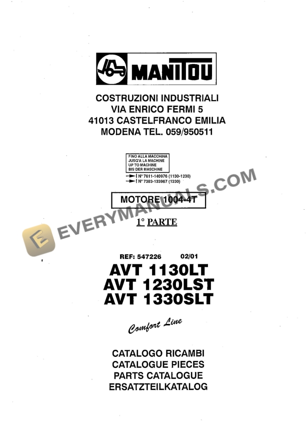 manitou avt 1130lt avt 1230lst avt 1330slt comfort line parts catalog 547226 1