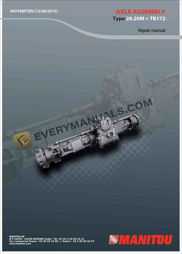 Manitou Axle Assembly Type 26-20M - TB172 Repair Manual 647438 IT-EN