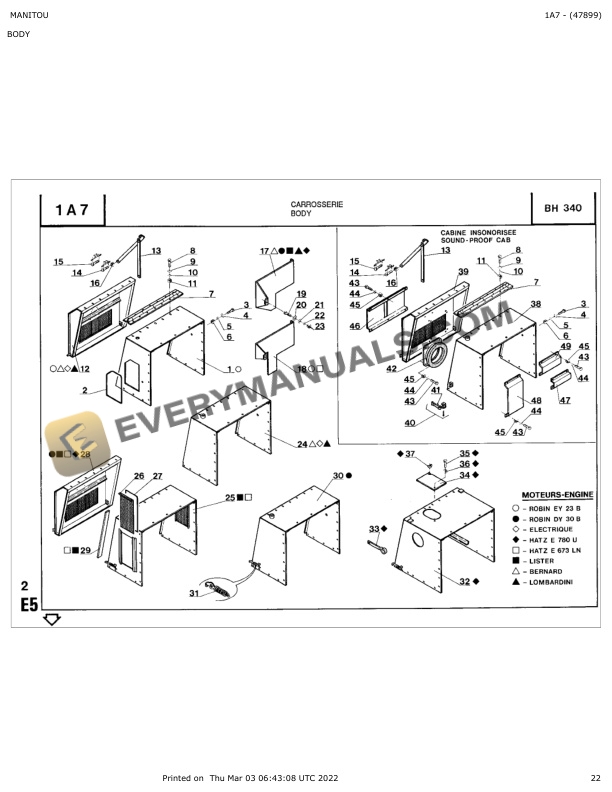 Manitou BH 340 Parts Manual 47899-2
