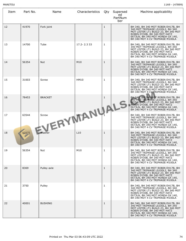 Manitou BH 340 Parts Manual 47899-4