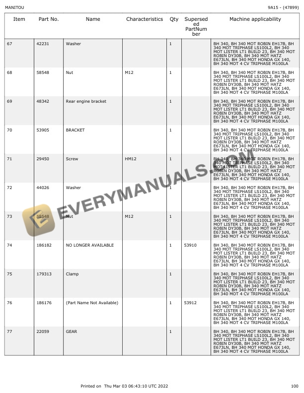 Manitou BH 340 Parts Manual 47899-5