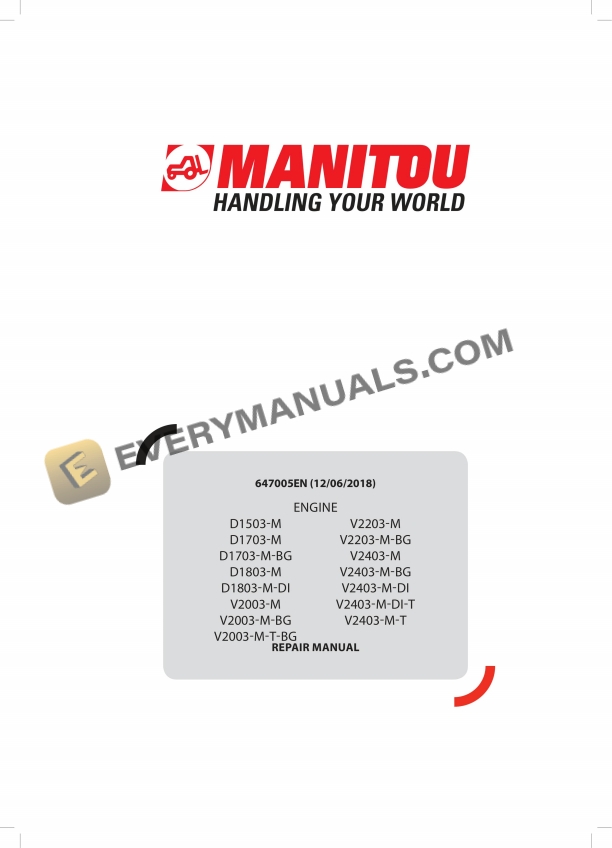 Manitou D1503-M to V2403-M-T Engine Repair Manual 647005EN