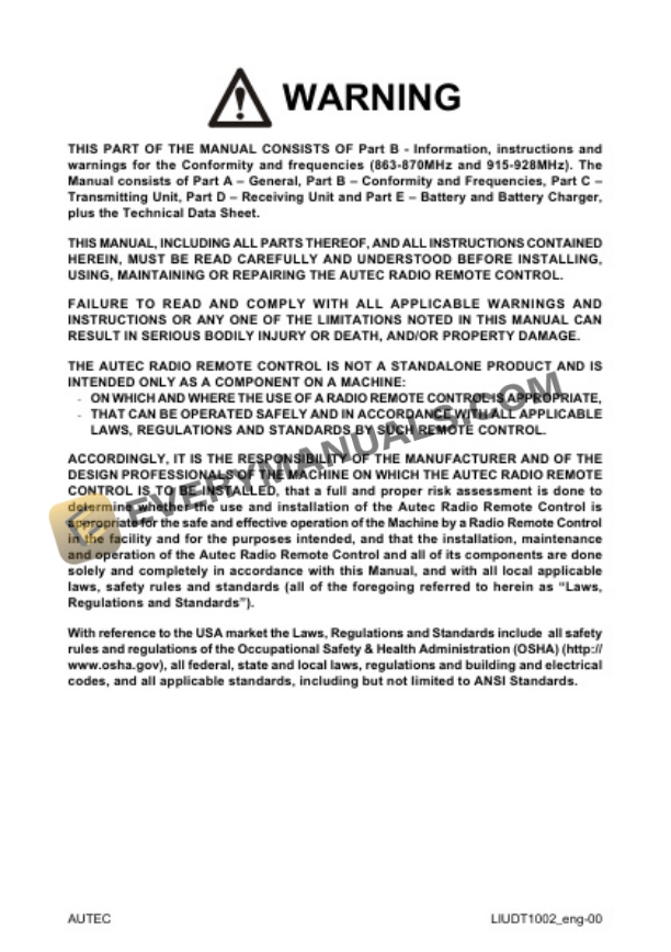 Manitou Dynamic Plus Series Radio Control Autec Repair Manual 647805EN-2