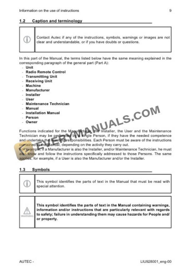 Manitou Dynamic Plus Series Radio Control Autec Repair Manual 647805EN-4