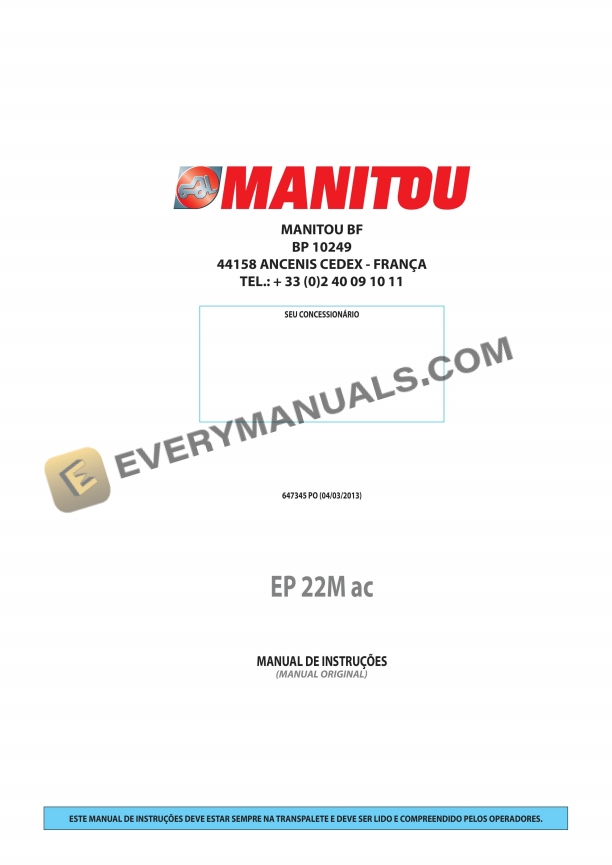 Manitou EP 22M AC Operator Manual 647345 PO