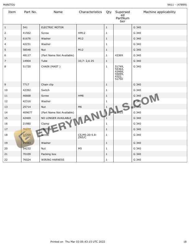 Manitou G 340 Parts Manual 47899-4