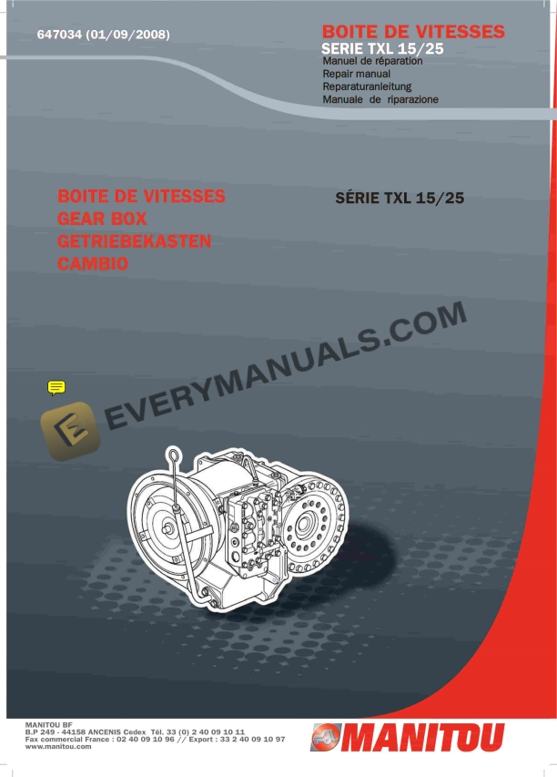 manitou gear box series tlx 15 25 repair manual 647034 fr en it de 1