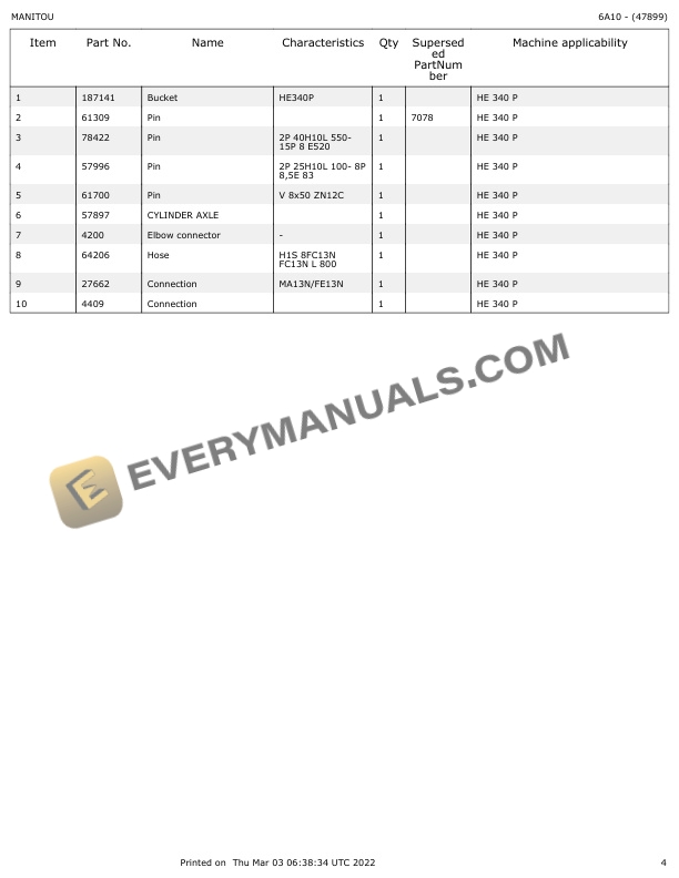 Manitou HE 340 P Parts Manual 47899-2