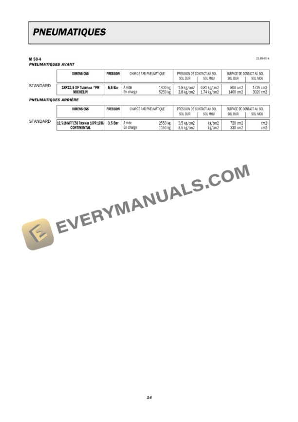 Manitou Hydrostatic Tranmissions I.C Engines Generales Informations Service Manual 47910 FR-4