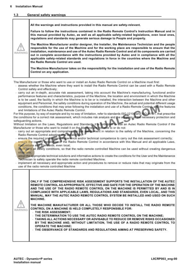 Manitou Installation Manual Radiocontrol Autec (Dynamic-P Series) Repair Manual 647954EN-2