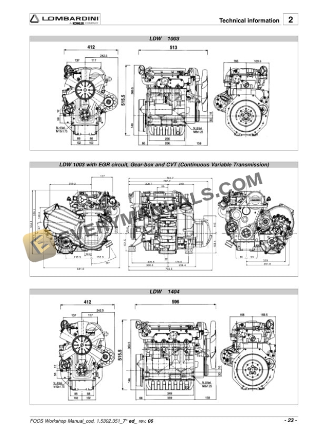 Manitou Lombardini FOCS LDW702 Engine Repair Manual 647048EN-2