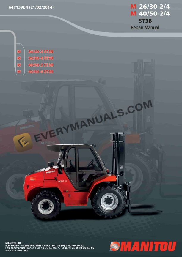 Manitou M 26-2 ST3B, M 26-4 ST3B, M 30-2 ST3B, M 30-4 ST3B, M 40-2 ST3B, M 40-4 ST3B, M 50-2 ST3B, M 50-4 ST3B Repair Manual 647159EN