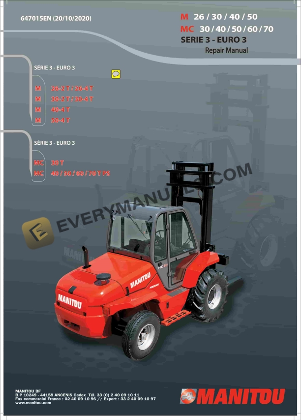 Manitou M 26 S.3-E.3 to MC 70 S.3-E.3 Repair Manual 647015EN