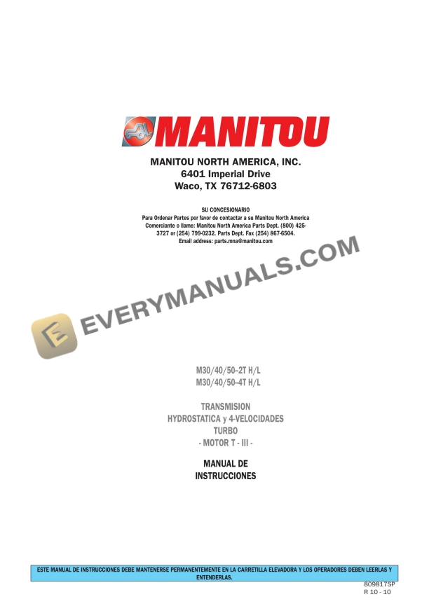 manitou m 30 2 h to m 50 2 l instructions manual 809817sp 1