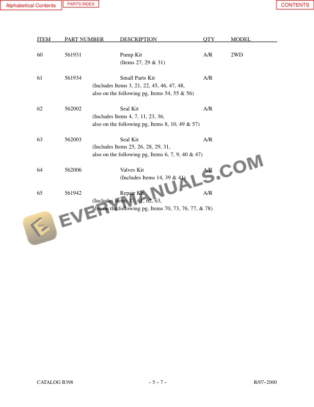 Manitou M2 30 CP to M2 30 CP-PXL Parts Manual B398-3