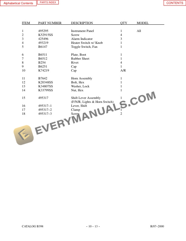 Manitou M2 30 CP to M2 30 CP-PXL Parts Manual B398-5