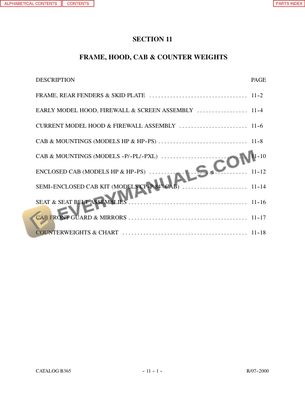 Manitou M2 30 H P-PS to M2 30 H C-PXL Hydro Hawk Parts Manual B365-5