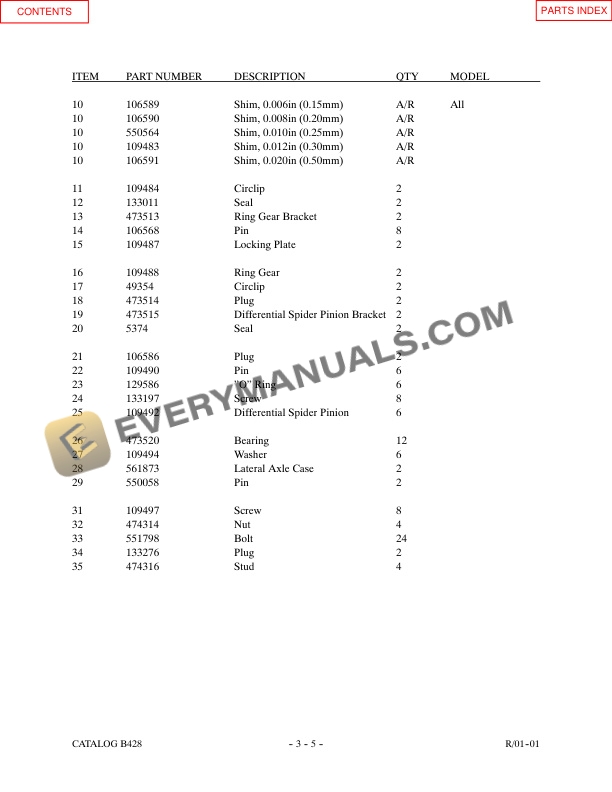 Manitou M230H P-PSL, M230H C-PSL 75in Hydrohawk Parts Manual B428-2