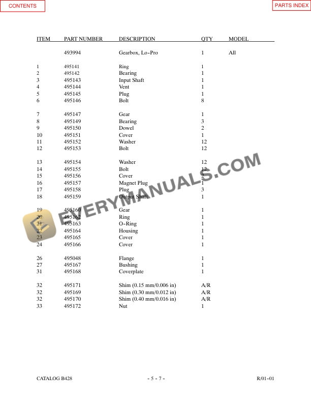 Manitou M230H P-PSL, M230H C-PSL 75in Hydrohawk Parts Manual B428-3